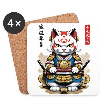 Samurai Katze in Ästhetischem Japan Style - Untersetzer (4er-Set) - Weiß - Vorne