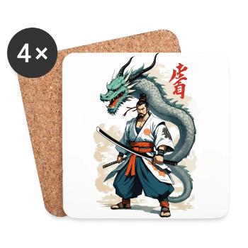 Drachen Samurai Vintage Ukiyo-e Stil Kunstwerk - Untersetzer (4er-Set) - Weiß - Vorne