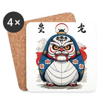 Japanischer Daruma Aesthetic Yokai Design - Untersetzer (4er-Set) - Weiß - Vorne