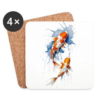 Harmonisches Koi Duo - Aquarell Aquatisch - Untersetzer (4er-Set) - Weiß - Vorne