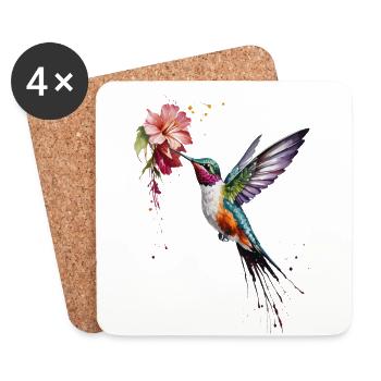 Hummingbird and Flower Watercolor - Nature's Balle - Coasters (set of 4) - white - Front