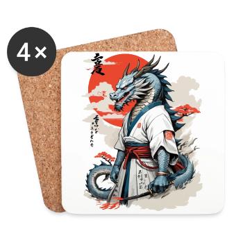 Dragon Samouraï Vintage Ukiyo-e Style Japon Art - Dessous de verre (lot de 4) - blanc - Devant