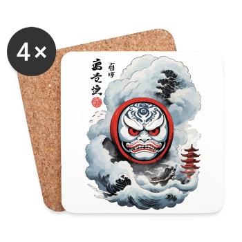 Japanischer Daruma Aesthetic Yokai Streetwear - Untersetzer (4er-Set) - Weiß - Vorne