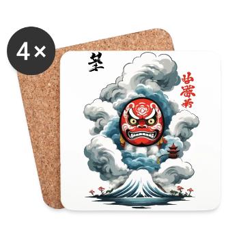 Japanischer Daruma Aesthetic Yokai Design - Untersetzer (4er-Set) - Weiß - Vorne