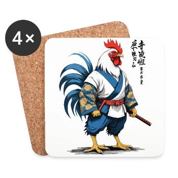 Rooster Yokai Vaporwave Aesthetic Samurai Art - Coasters (set of 4) - white - Front