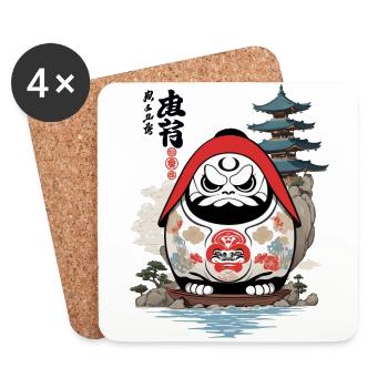 Japanischer Daruma Ästhetik Yokai Vintage - Untersetzer (4er-Set) - Weiß - Vorne