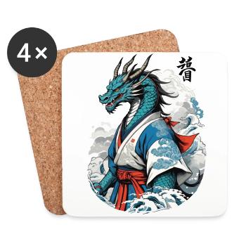 Dragon Samouraï Vintage Ukiyo-e Style - Dessous de verre (lot de 4) - blanc - Devant