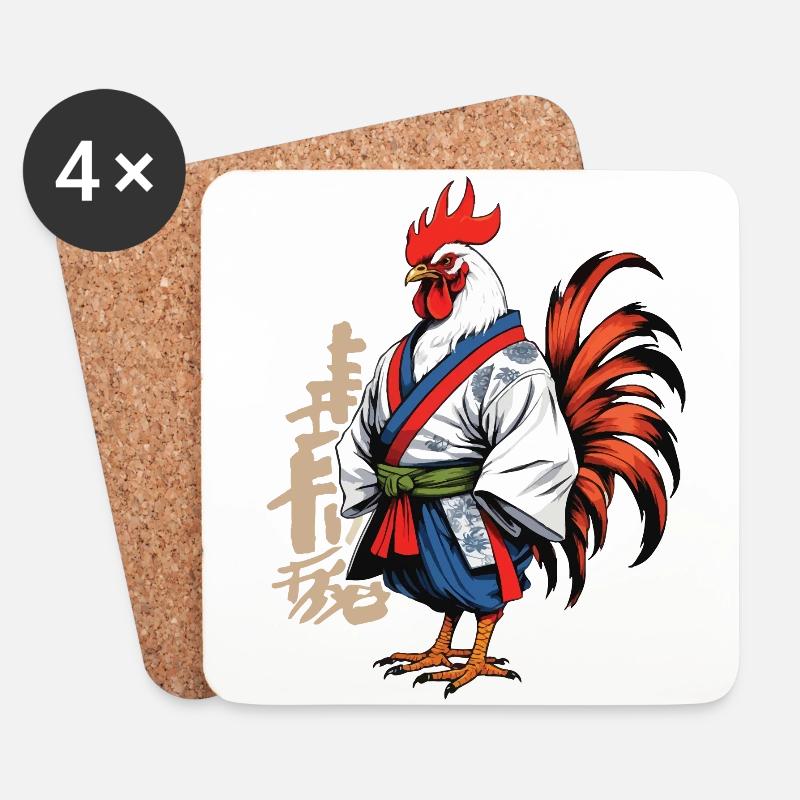 Hahn Yokai Vaporwave Aesthetic Samurai Kunst - Untersetzer (4er-Set) - Weiß