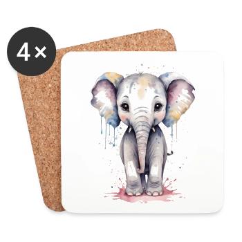 Kawaii Elefant Aquarell - Entzückendes Baby Elephan - Untersetzer (4er-Set) - Weiß - Vorne
