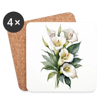 Calla Lilie Aquarell Kunst | Elegant Blumen - Untersetzer (4er-Set) - Weiß - Vorne