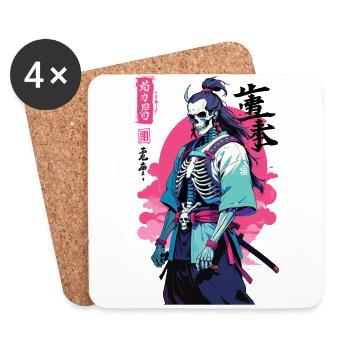 Oni Skeleton Samurai Vaporwave Aesthetic - Coasters (set of 4) - white - Front