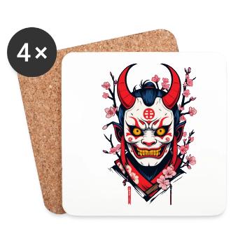 Oni Démone Masque Samouraï Japonais - Dessous de verre (lot de 4) - blanc - Devant