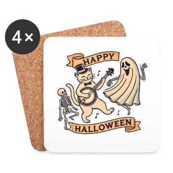 Happy Holiday Cat Happy Halloween Design - Dessous de verre (lot de 4) - blanc - Devant