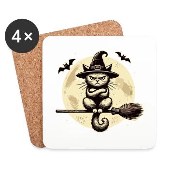 Funny Witch Cat Grumpy Magician Cat - Coasters (set of 4) - white - Front