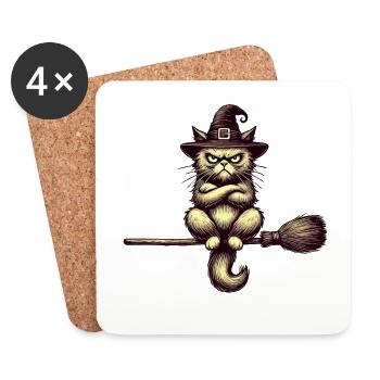 Funny Witch Cat Grumpy Magician Cat - Coasters (set of 4) - white - Front