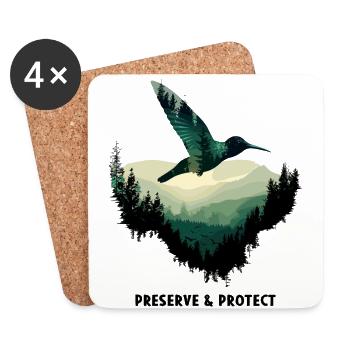 Preserve & Protect Hummingbird Bird Natural Nectar - Coasters (set of 4) - white - Front