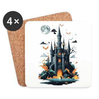 Château hanté effrayant Château hanté magique - Dessous de verre (lot de 4) - blanc - Devant
