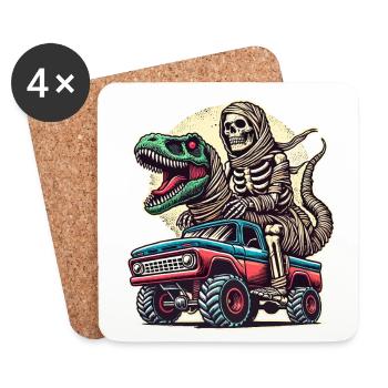 Dino Mit Skelett Dinosaurier Auf Monstertruck - Untersetzer (4er-Set) - Weiß - Vorne