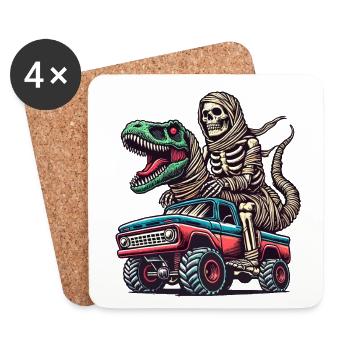 Dino Mit Skelett Dinosaurier Auf Monstertruck - Untersetzer (4er-Set) - Weiß - Vorne