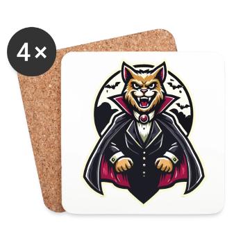 Vampire Cat Cute Halloween Cat - Coasters (set of 4) - white - Front