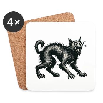 Chat sorcière noir effrayant Chat effrayant - Dessous de verre (lot de 4) - blanc - Devant