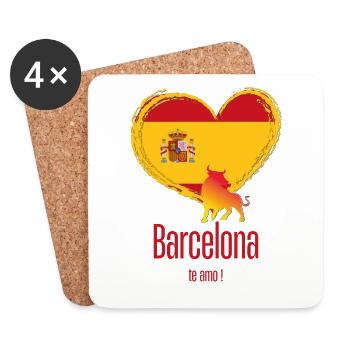 Barcelona Spain Flag Heart with Bull Te Amo - Coasters (set of 4) - white - Front