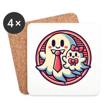 papa fantôme père avec enfant drôle halloween - Dessous de verre (lot de 4) - blanc - Devant