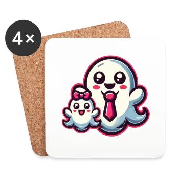 dad ghost father with child funny halloween - Coasters (set of 4) - white - Front