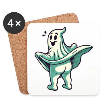 Drôle Halloween fantôme monstre sous drap - Dessous de verre (lot de 4) - blanc - Devant