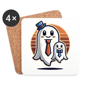 dad ghost father with child funny halloween - Coasters (set of 4) - white - Front