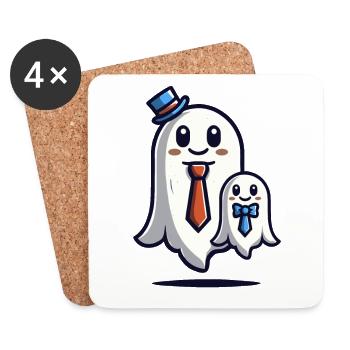 Papa Gespenst Vater Mit Sohn Lustiges Halloween - Untersetzer (4er-Set) - Weiß - Vorne