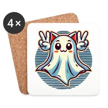 Cat Ears Ghost Kemonomimi Girl Halloween - Coasters (set of 4) - white - Front