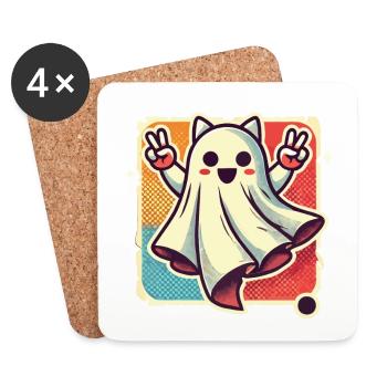 Cat Ears Ghost Kemonomimi Girl Halloween - Coasters (set of 4) - white - Front