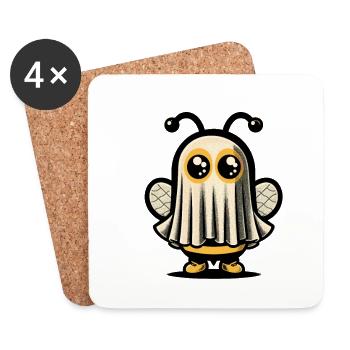 Funny Bee Ghost Cute Ghost Bee - Coasters (set of 4) - white - Front
