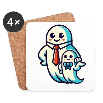 papa fantôme père avec son fils drôle halloween - Dessous de verre (lot de 4) - blanc - Devant