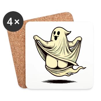 Drôle Halloween fantôme monstre sous drap - Dessous de verre (lot de 4) - blanc - Devant