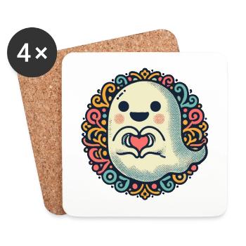 gMy Halloween Boo Mignon Amour Fantôme Costume - Dessous de verre (lot de 4) - blanc - Devant