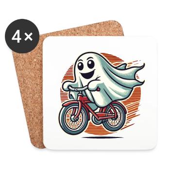 Bicycle Riding Ghost Funny Ghost - Coasters (set of 4) - white - Front
