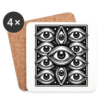 fantômes effrayants yeux sombre Halloween design - Dessous de verre (lot de 4) - blanc - Devant