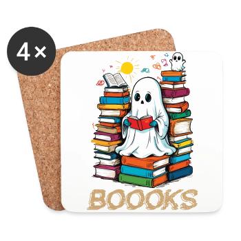 Cute Book Lover Ghost Funny Saying - Coasters (set of 4) - white - Front