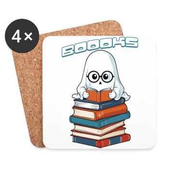 Cute Book Lover Ghost Funny Saying - Coasters (set of 4) - white - Front