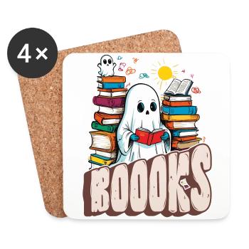 gruCute Book Lover Ghost Funny Spru - Coasters (set of 4) - white - Front
