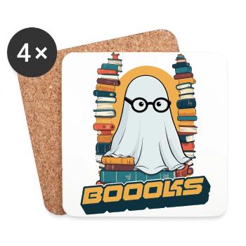 FunnyCute Book Lover Ghost Says Boook - Coasters (set of 4) - white - Front