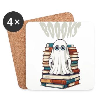 Cute Book Lover Ghost - Coasters (set of 4) - white - Front