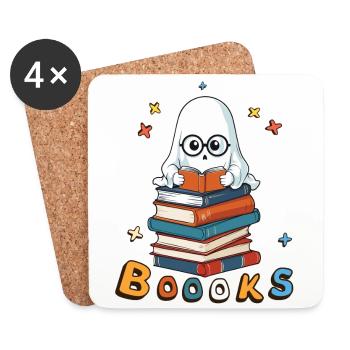 Cute Funny Book Lover Ghost - Coasters (set of 4) - white - Front