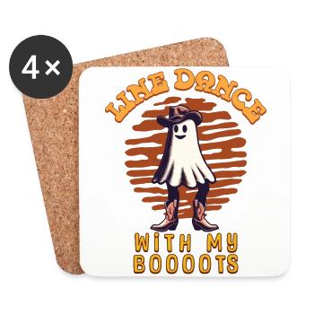 Cowboy With Boots Line Dance Ghost - Coasters (set of 4) - white - Front