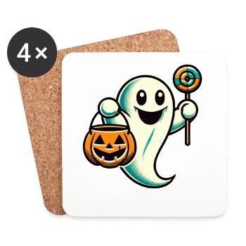 Cute Halloween Ghost Trick Or Treat - Coasters (set of 4) - white - Front