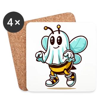 Funny Bee Ghost Cute Ghost Bee - Coasters (set of 4) - white - Front