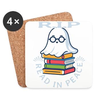 Cute Book Lover Ghost Funny Saying - Coasters (set of 4) - white - Front