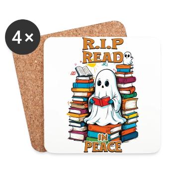 Cute book lover ghost reading in peace - Coasters (set of 4) - white - Front